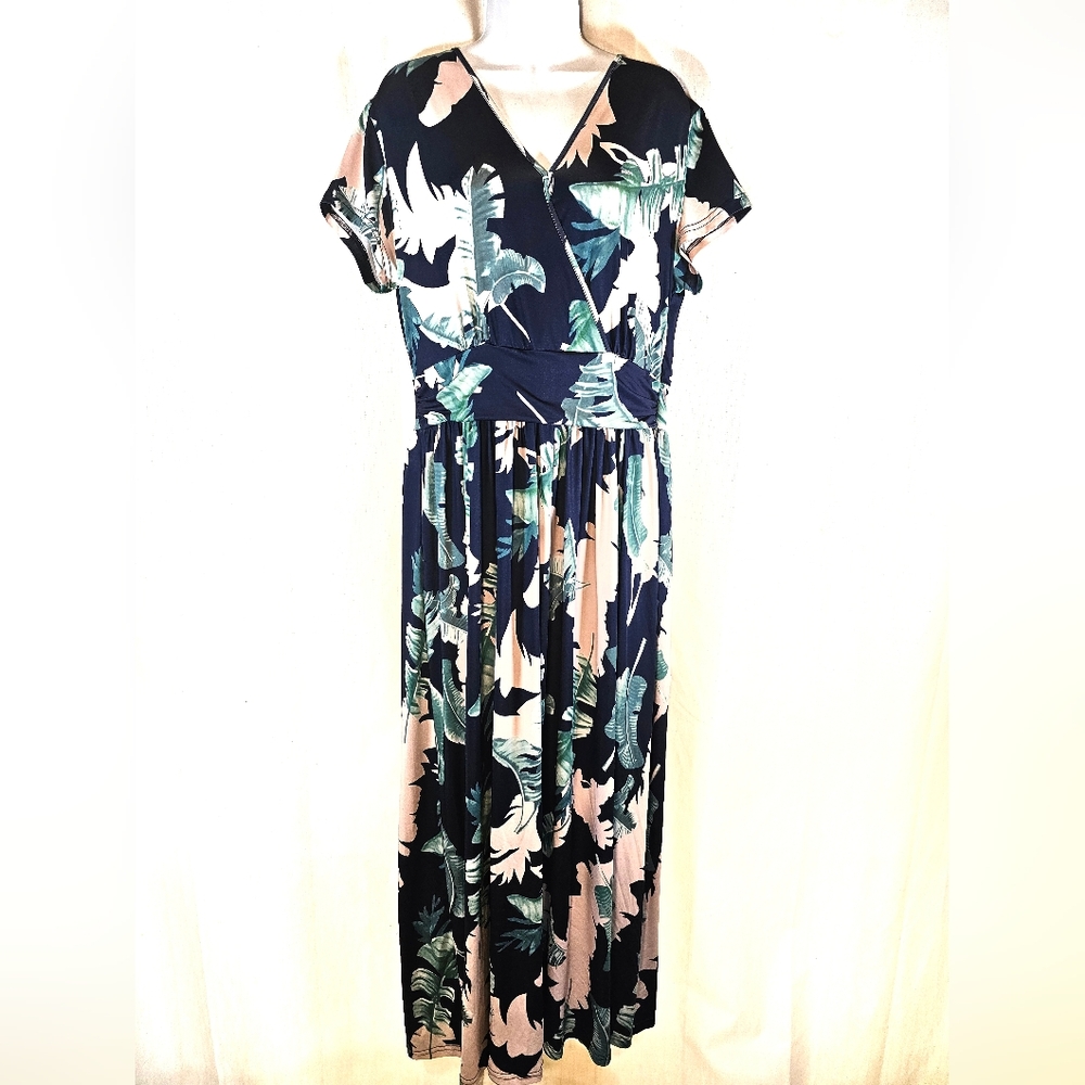 OUGES XL Tropical Print Maxi Long Dress - image 1
